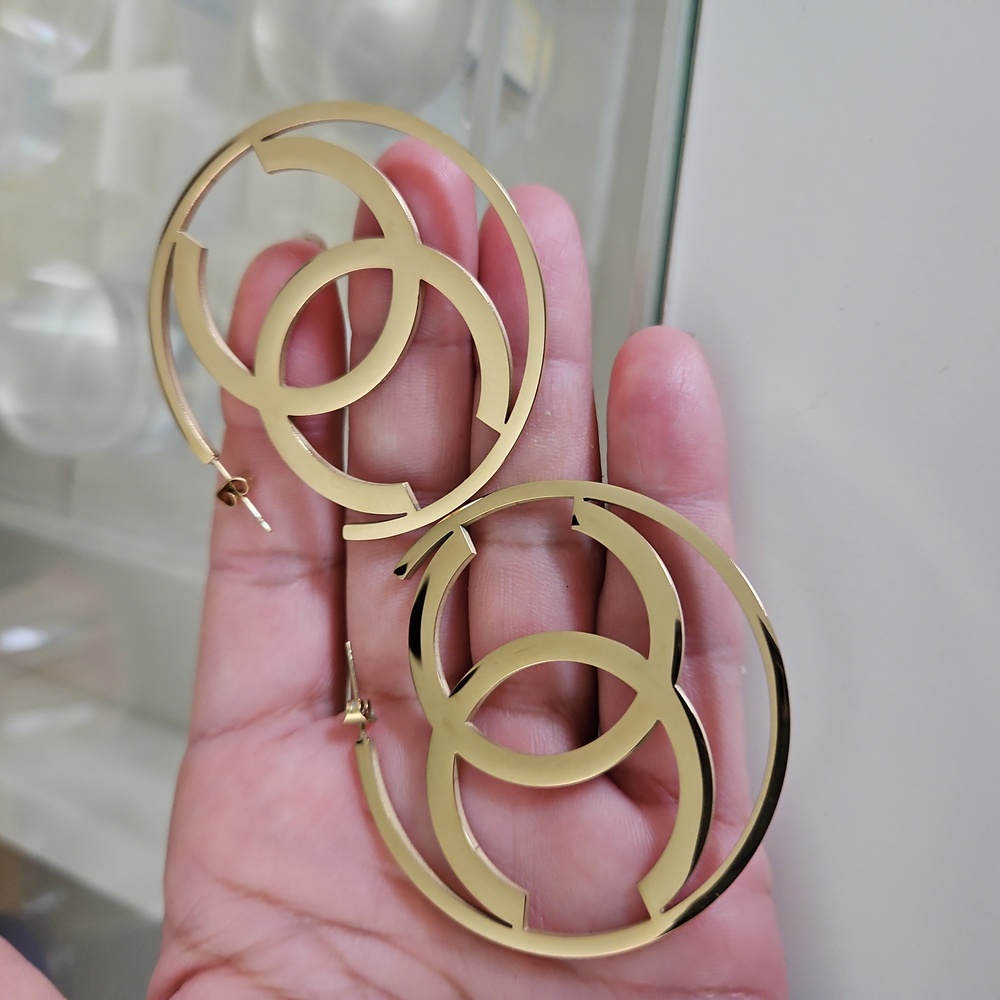 COPY - Gold Designer Logo Hoop Earrings